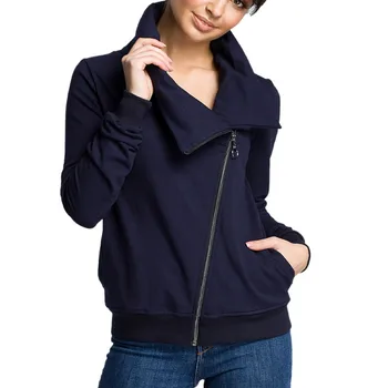 

Autumn Winter New Temperament Jacket Women Fashion Pocket Zipper Outerwear Casual Solid Color Turtleneck Irregular Coat