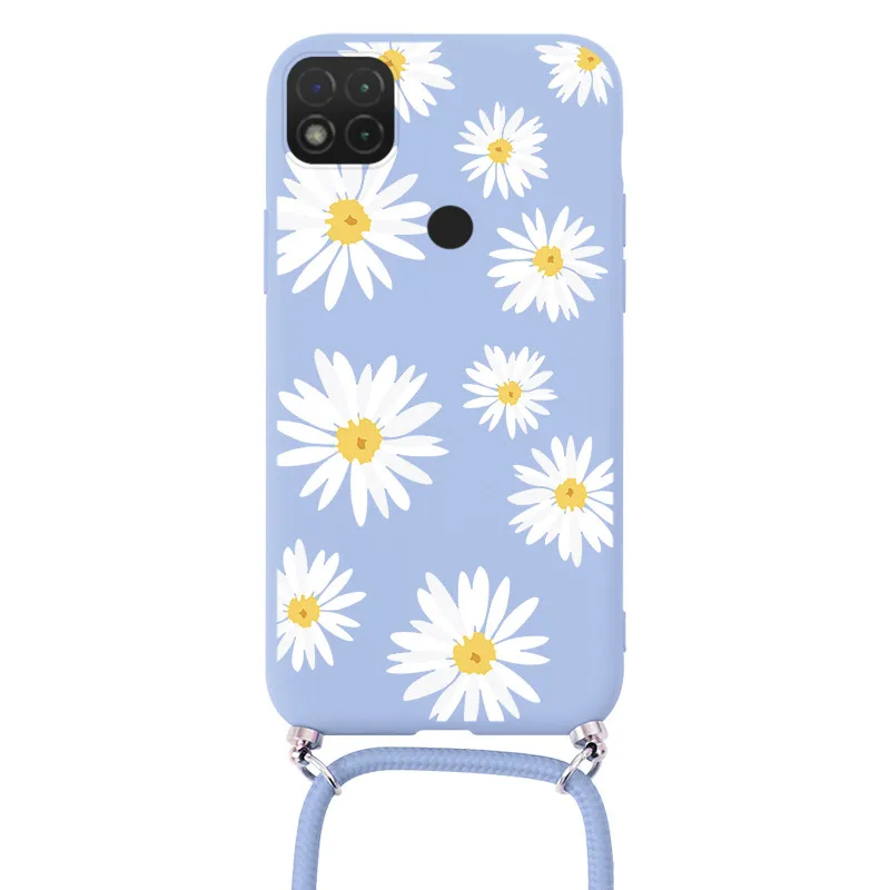 For Xiaomi Redmi 9C NFC 4G Case Daisy Flower Strap Cord Chain Necklace Lanyard Cover For Xiaomi Redmi9C Rdemi9CNFC Back Cover neck pouch for phone Cases & Covers