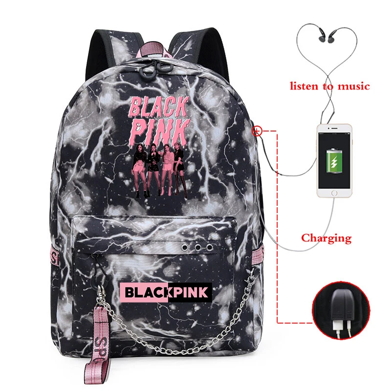 Backpack 23 Новинка, школьные сумки для девочек, Kpop, черный, розовый, розовый, Лиза, рюкзак для женщин, зарядка через usb, рюкзак для ноутбука, дорожный рюкзак, Sac A Dos Femme - Цвет: Backpack 23
