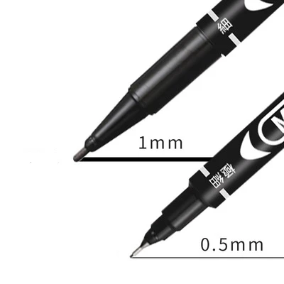 6 Pcs/Set Twin Tip Permanent Marker Pen Fine Point Waterproof Ink Thin Nib Crude Nib 0.5mm-1mm Fine Color