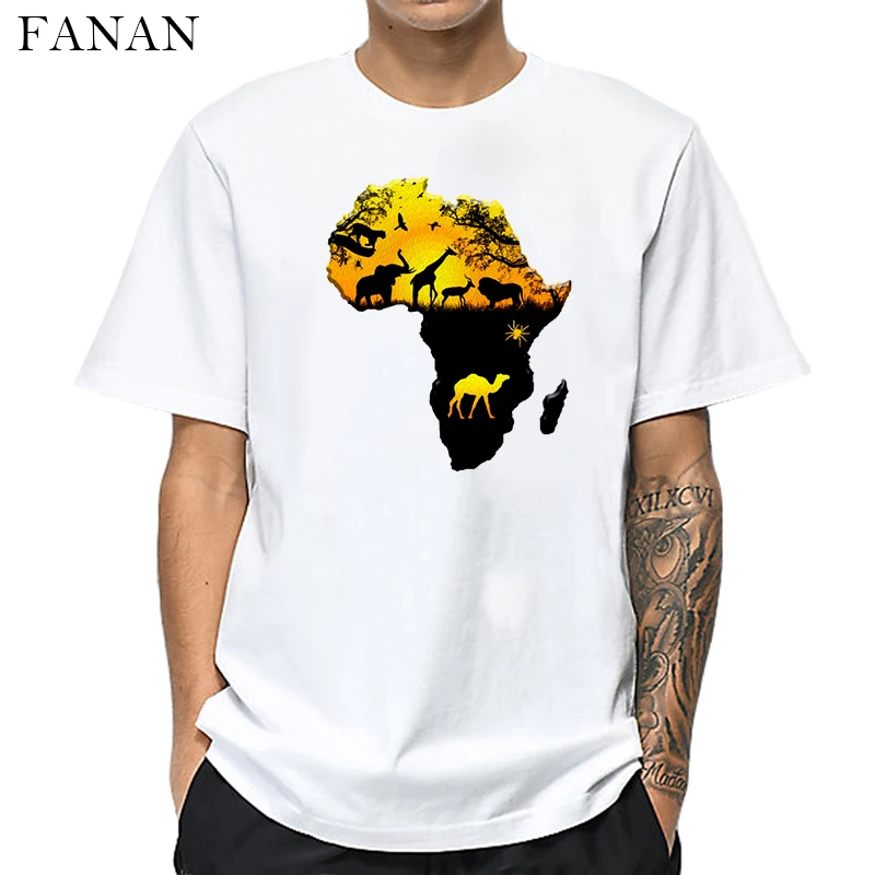 Футболка мужская графическая с картой африки модная белая рубашка принтом