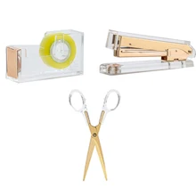 Акриловый золотой комплект канцелярских принадлежностей: 1) степлер 1) диспенсер для ленты Scissors1