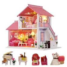 Розовый diy большой кукольный дом деревянные кукольные аксессуары для домиков Миниатюрный Кукольный домик комплект деревянная мебель для дома для детей drewniany