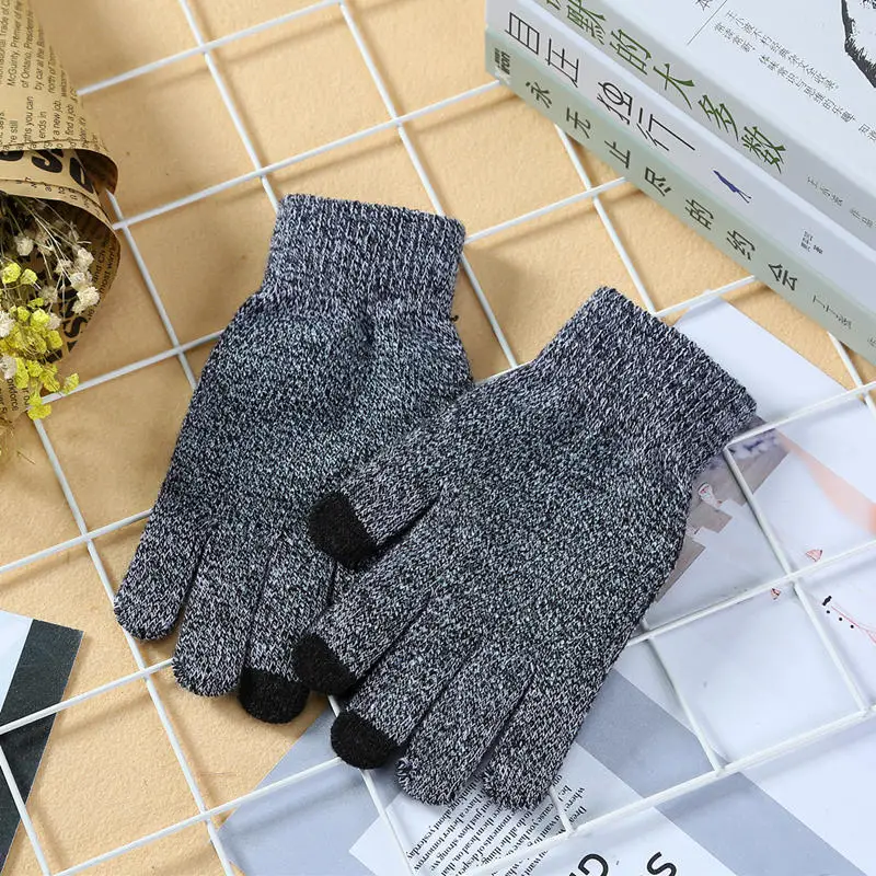 Однотонные вязаные перчатки унисекс для экрана телефона, теплые зимние ветрозащитные мужские и женские вязаные рукавицы, мягкие вязаные перчатки - Цвет: Grey White