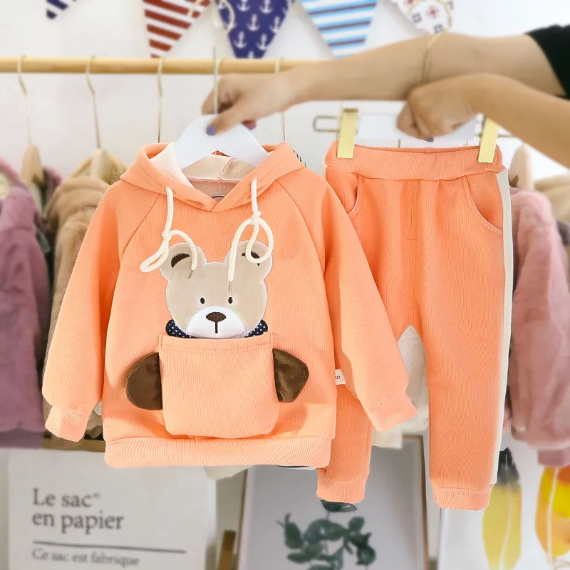 

2019 New Style Winter Infant CHILDREN'S Wear plus Velvet Cartoon Bear Minnie Velvet Suit Korean-style Hoodie Coat