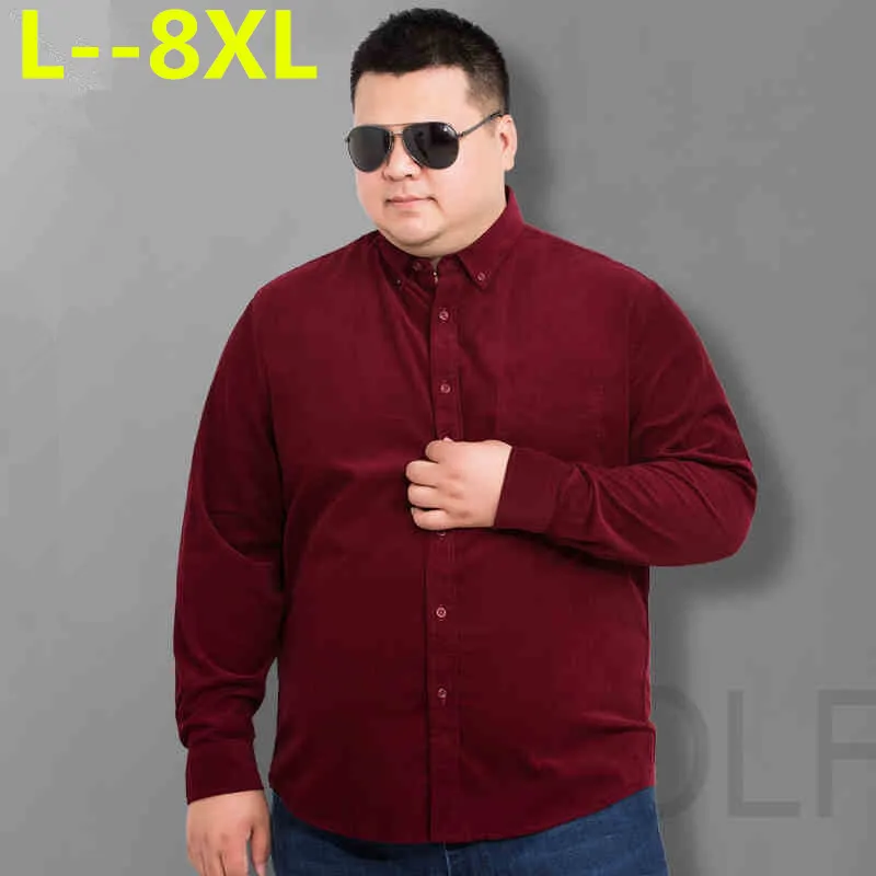 8XL 6X Men solid Shirt New Autumn Winter Flannel Casual Shirts Long Sleeve Chemise Homme Cotton Male Check | Мужская одежда
