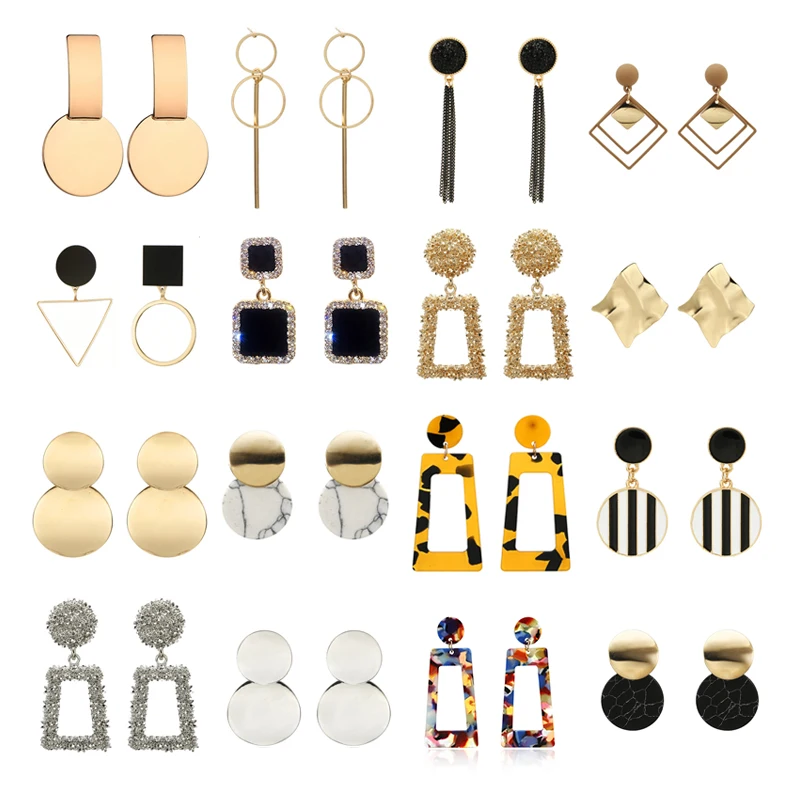 

New Korean Heart Statement Drop Earrings 2019 for Women Fashion Vintage Geometric Acrylic Dangle Hanging Earring Jewelry ear stu