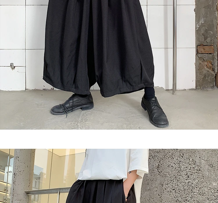Мужские Широкие брюки мужские женские уличные хип-хоп свободные повседневные в японском стиле плиссированные брюки-шаровары винтажные брюки-кимоно