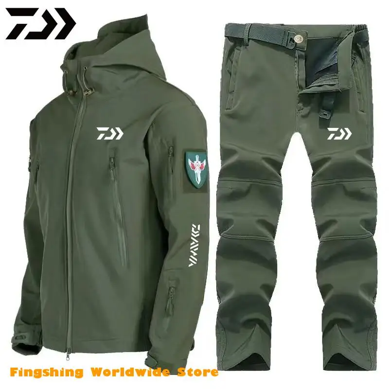 2021 New Spring DAIWA Fishing Clothing Set Waterproof Windproof Warm Man Outdoor Fishing Jacket And Pants Soft Shell Clothes