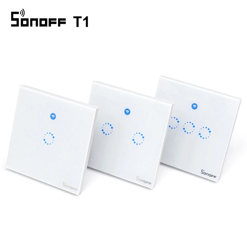 Интеллектуальный выключатель света Sonoff T1 EU/UK/US Smart Wi-Fi настенный сенсорный светильник сенсорный выключатель 1/2/3 Gang Touch/Wifi/RF/приложение пульт Умный домашний контроллер работы с Alexa