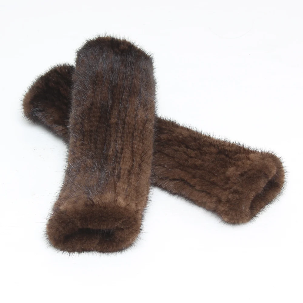 New Fashion Lady Knit Warm Real Mink Fur Gloves High elasticity Women Genuine Mink Fur Gloves Natural Soft Fur Gloves 30cm