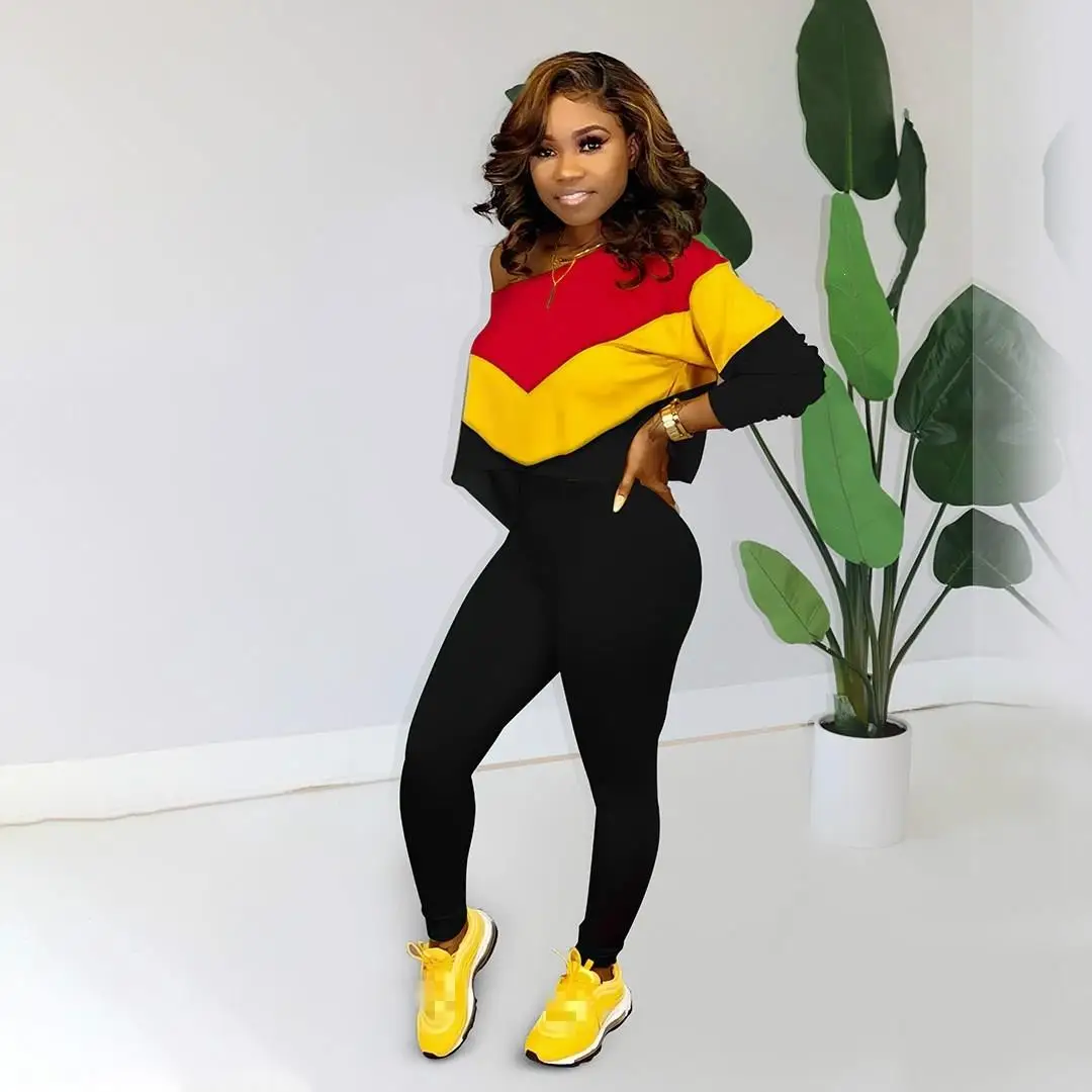 

Print Plus Size Causal 2 Piece Set Fall Outfits Women Clothes Full Sleeve Crop Top Bodycon Pants Matching Sets