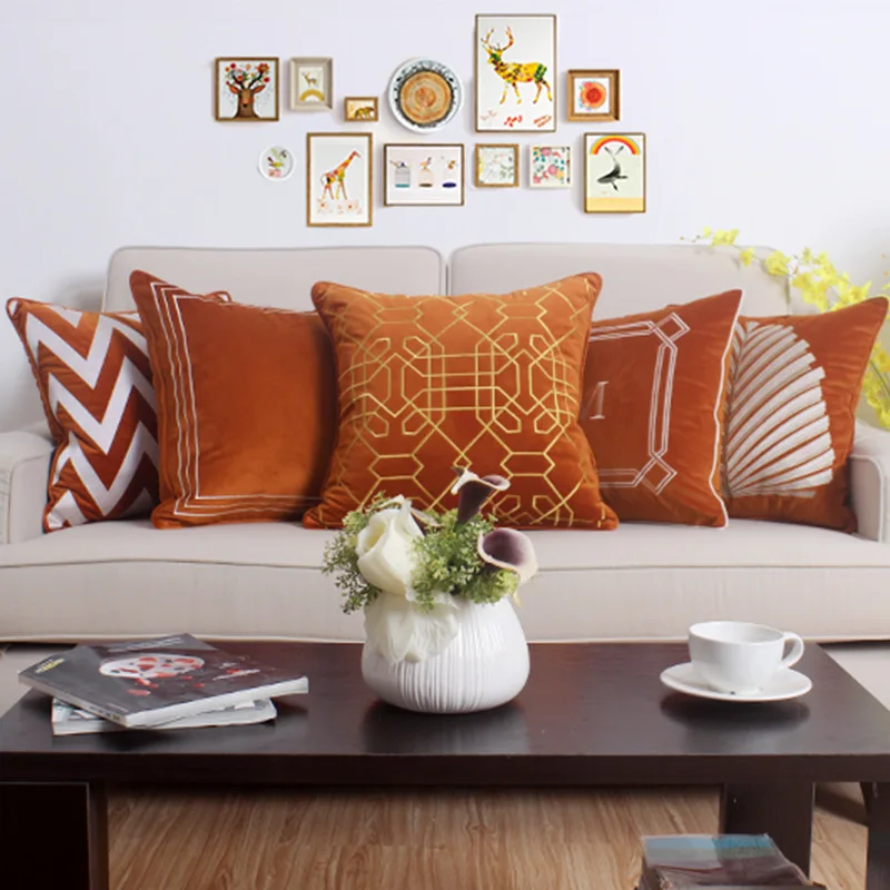 Home Decorative Sofa Throw Pillows Orange Dutch velvet embroidered pillowcase Cushion Cover Pillow Case | Дом и сад