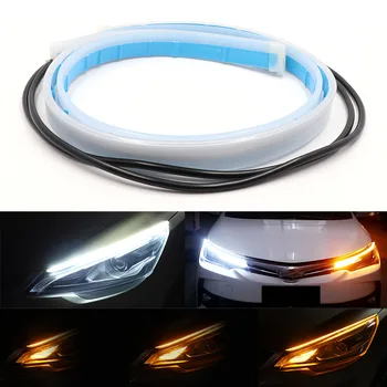 LED DRL 자동차 주간 주행등, 유연한 방수 스트립, 자동 헤드라이트, 흰색 60cm 방향 지시등, 노란색 브레이크 흐름 조명, 12V