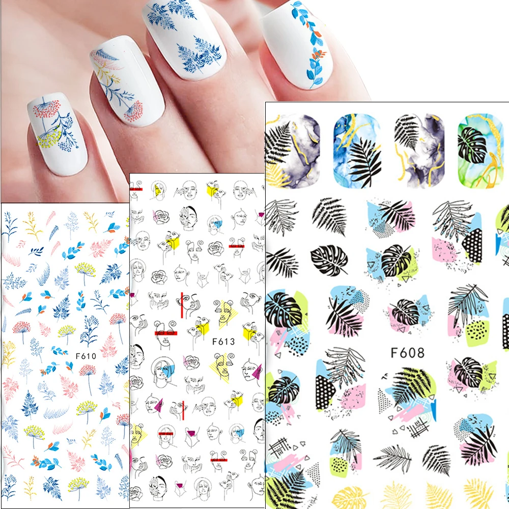 1pcs 3D Nail Slider Maple Leaf Fall Leaves Abstract Line Decals Adhesive Manicure Tips Nail Art Dec