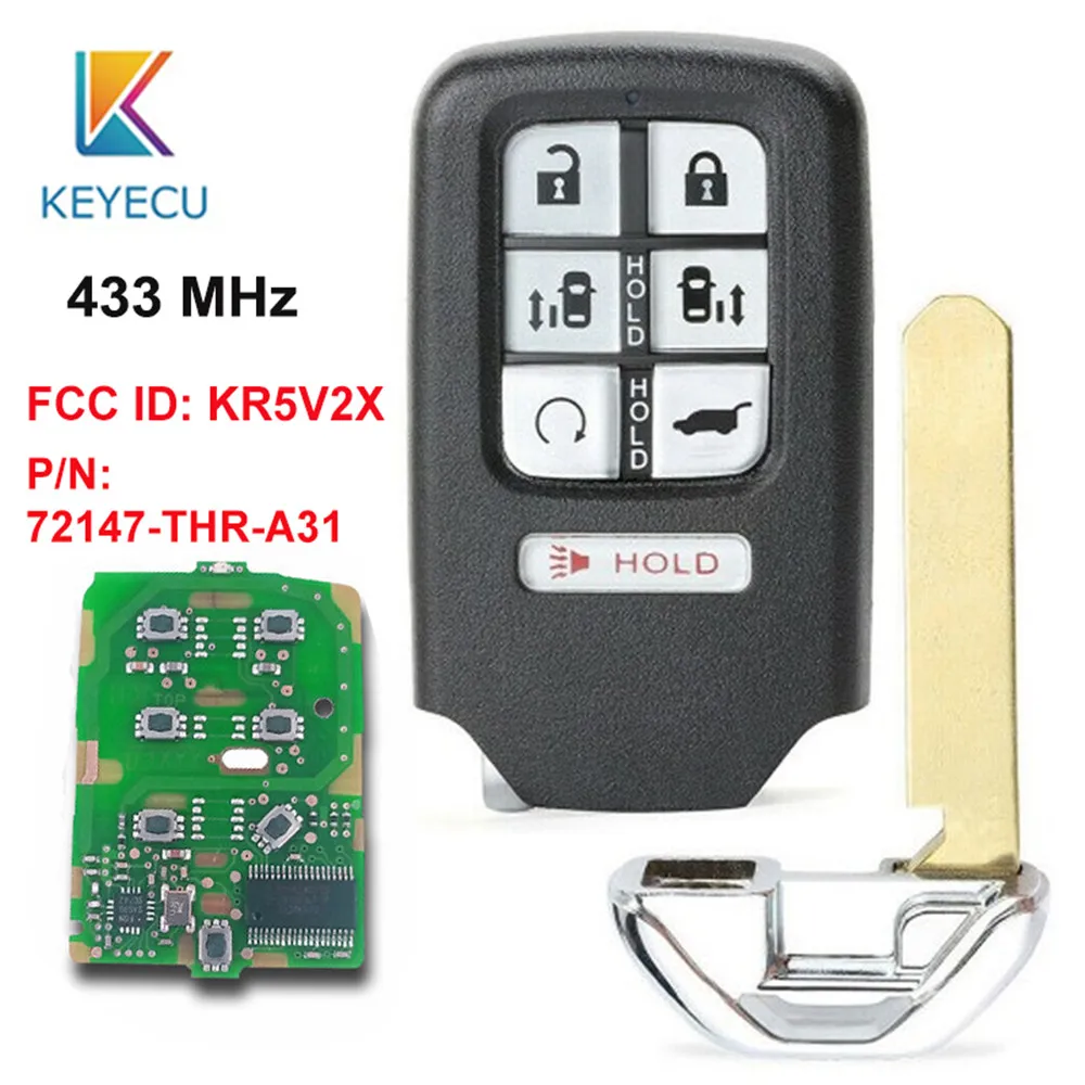 KEYECU для Honda Odyssey 433 МГц 6+ 1/7 кнопок интеллектуальный пульт дистанционного управления Управление, автомобильные аксессуары, брелок FCC, аддитивного цветового пространства(ID: KR5V2X P/N: 72147-THR-A31