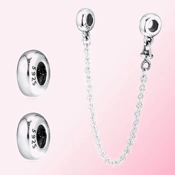 

100% 925 Sterling Silver 1:1 Me My Spacer Charm Safety Chain 2019 Autumn Jewelry Fit Diy Bracelet Women's High Quality Gift