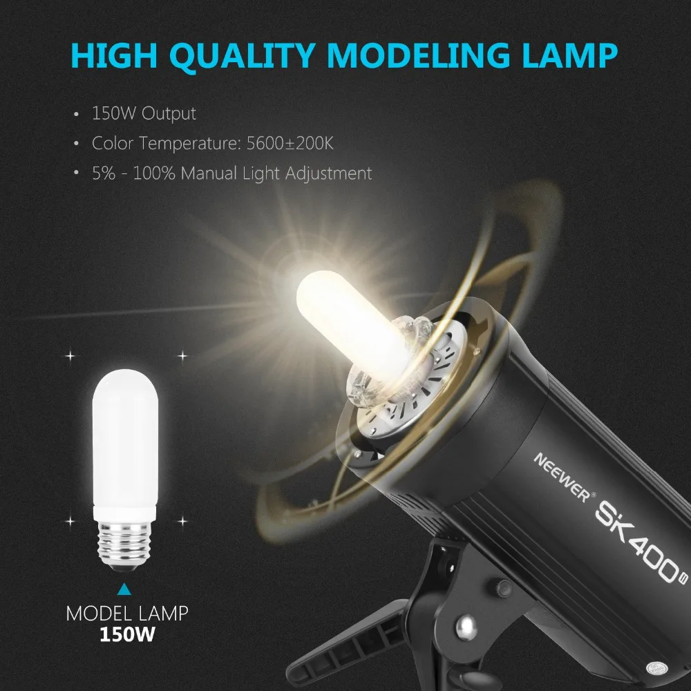 Neewer SK400II Studio Strobe 400 W, 2,4G Беспроводная система GN65 5600K Monolight+ Bowens Mount 150W моделирующая лампа большая ЖК-панель
