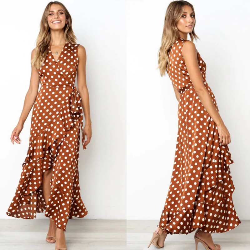 2020 Горячая стильная женская одежда летнее платье в горошек сексуальное с v