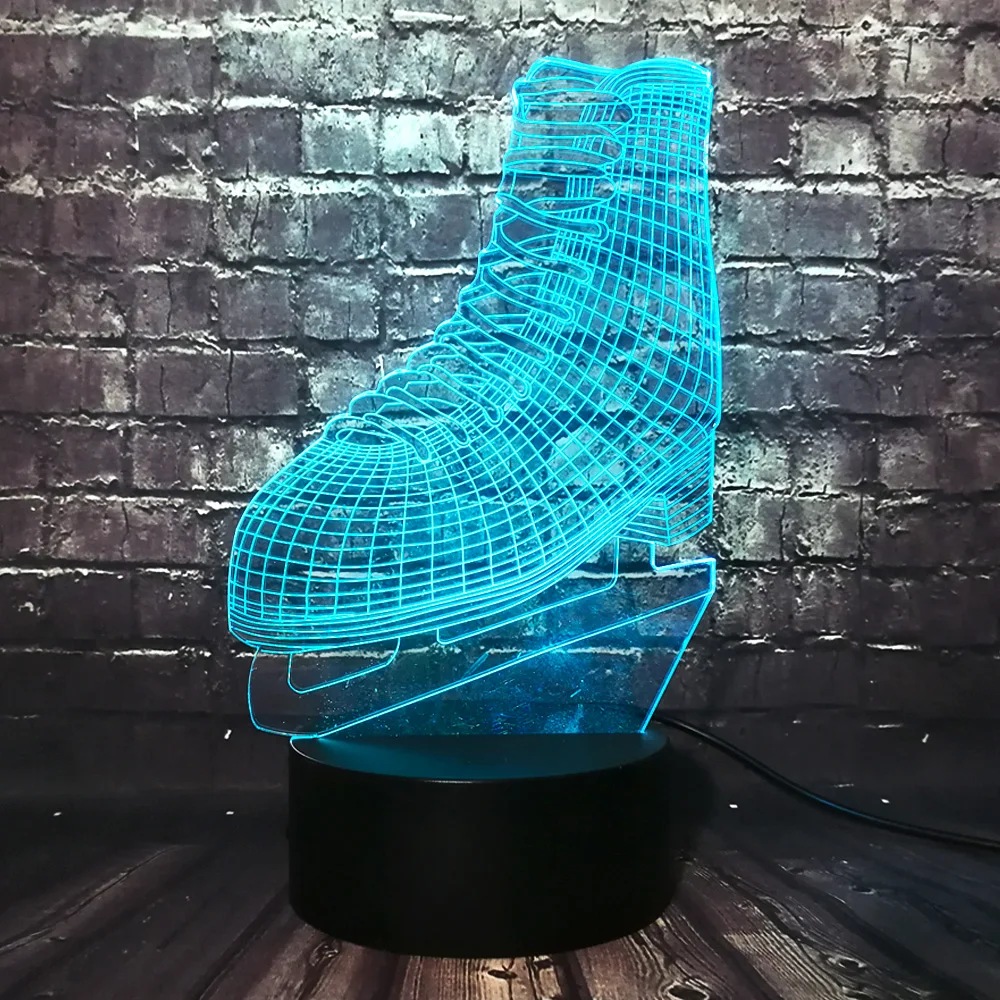 Новинка, обувь для хоккея, катания на коньках, 3D светодиодный светильник, акрил, многоцветный цвет, изменение, ночник, спортивные украшения для детской/мальчики, игрушки для детей, подарок