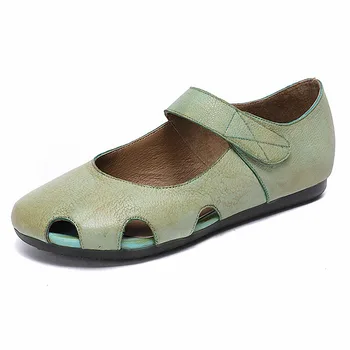 

YourSeason 2020 Four Seasons Women Mary Jans Shoes Cow Leather Hook Loop Round Toe Casual Shallow Handmade Ladies Casual Flats