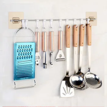 

Self Adhesive 6 Hooks Bathroom Wall Towel Holder Hanging Nail-free Rack Strong Paste Hooks Key Hooks Kitchen Storage Rack