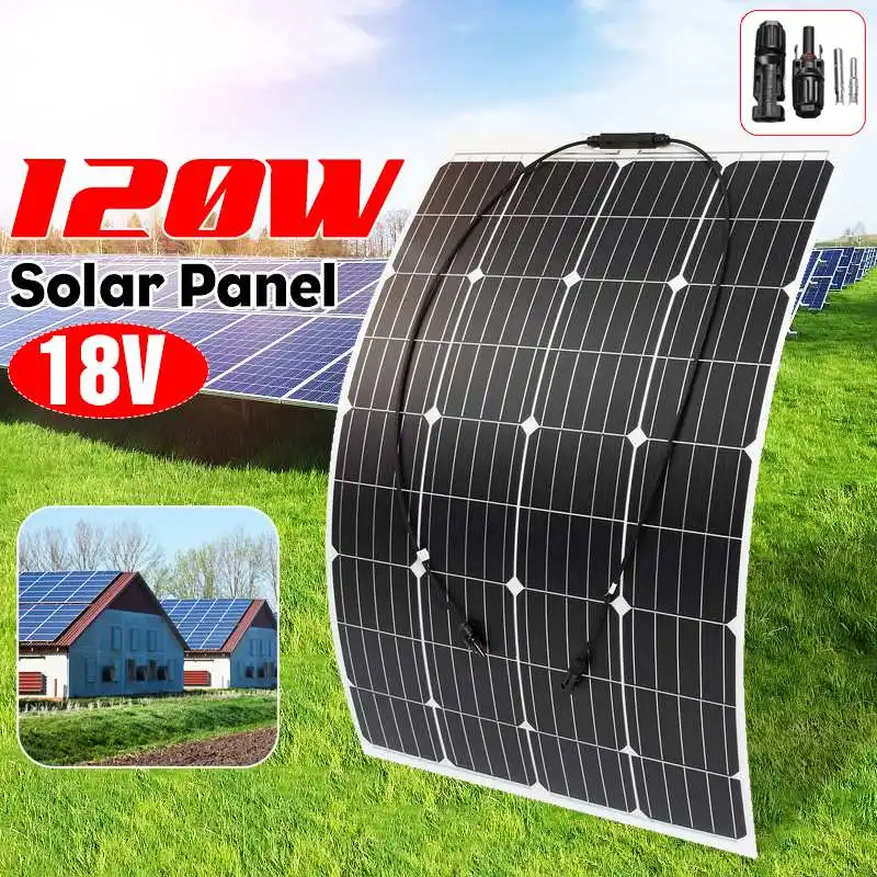 

120W Solar Panel 18V Semi-flexible Monocrystalline Solar Cell DIY Module MC4 Cable Outdoor Connector Battery Charger Waterproof