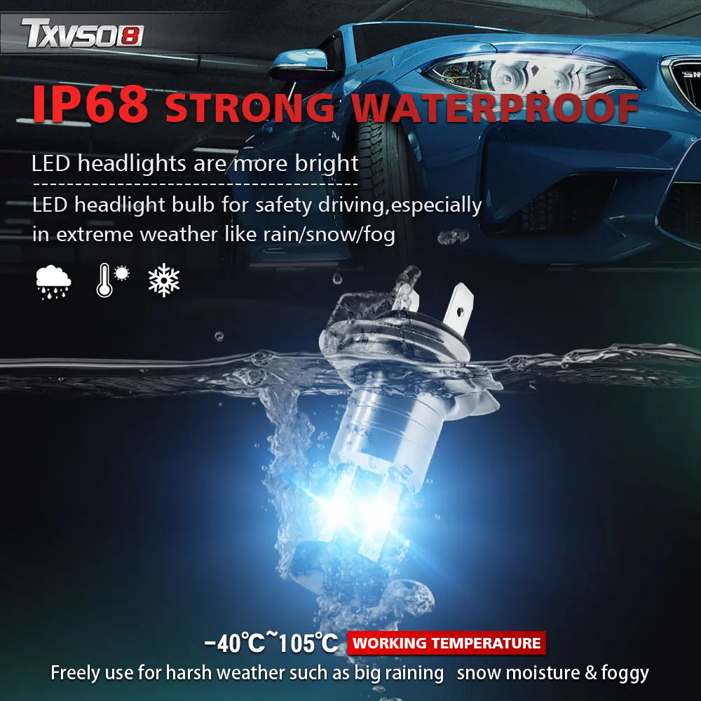 

Top Quality 2PCS Car H7 LED Headlight Bulbs 12V 24V 110W 30000LM 6000K Headlight Conversion Kit Bulb High or Low Beam Wholesale