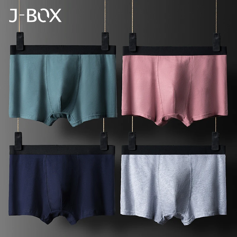 

J-BOX 1-4PCS Men Sexy Underwear Cotton Gay Boxer Shorts Breathable Panties Male Plus Size Linen Shorts Underpants for Fat Guy