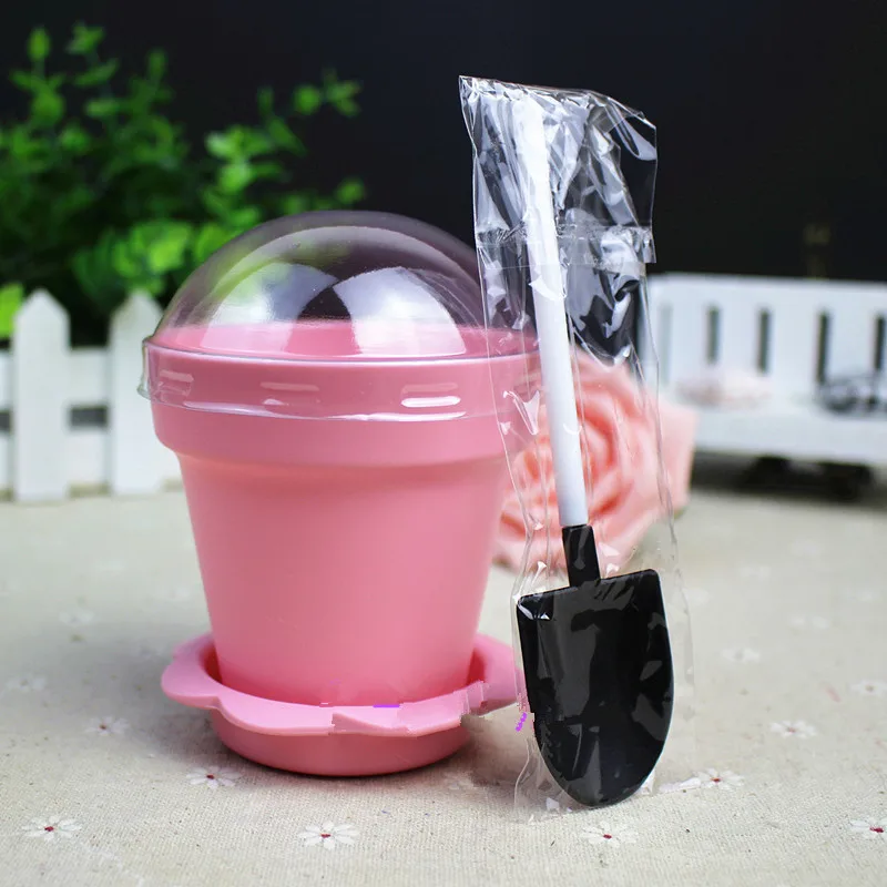 20 шт. креативные DIY греющиеся десертный Декор плотные пластиковые чашки вечерние на день рождения одноразовые чашки для мороженого с крышкой и ложкой - Цвет: pink