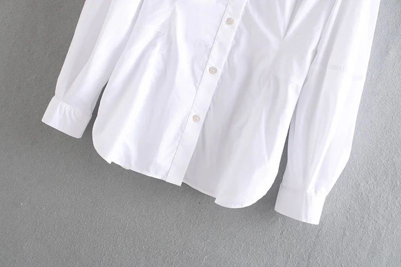 Звездный Светлячок, свободная офисная длинная рубашка с отворотом и рукавами-фонариками, Женская Повседневная однотонная Базовая белая прямая блузка