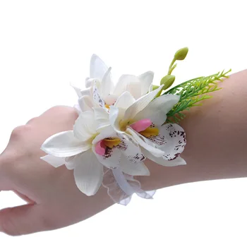 

Artificial Flower Silk Cymbidium Orchid Wrist Corsage Decoration Wedding Party Bride Bridesmaid Hand Flowers Bracelet Supplies