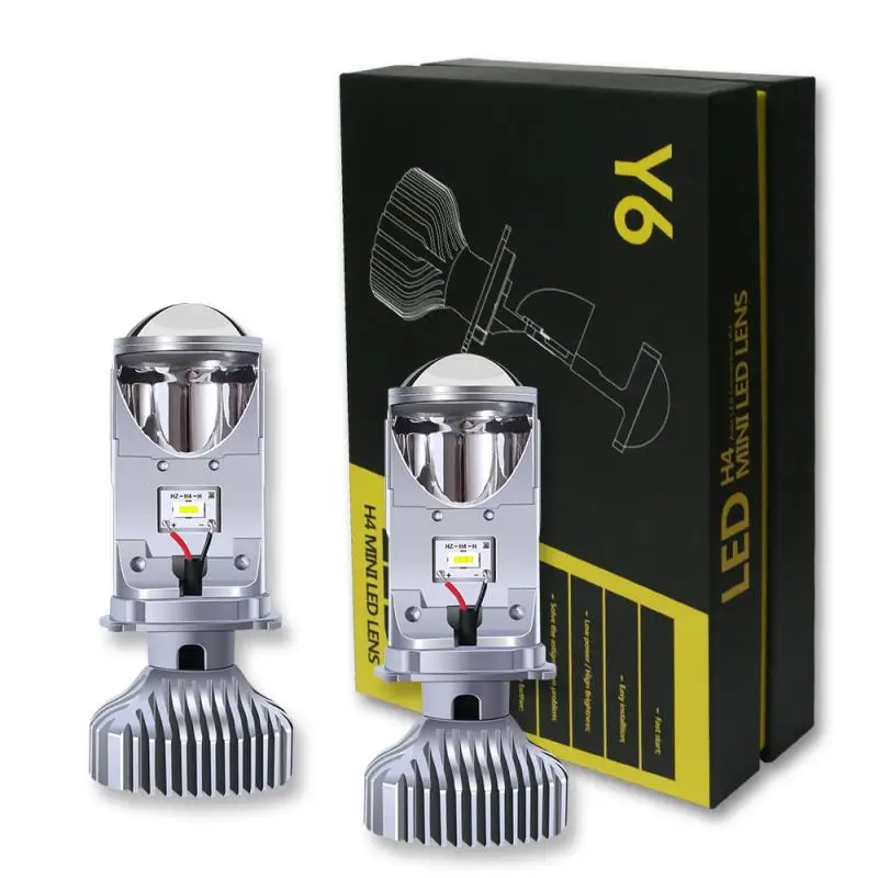 2019 New 2Pcs Y6-S Car LED Headlights Tricolor Lens Fisheye Lamp Far and Near Integrated Mini Super Bright H4 Plug Play | Автомобили и
