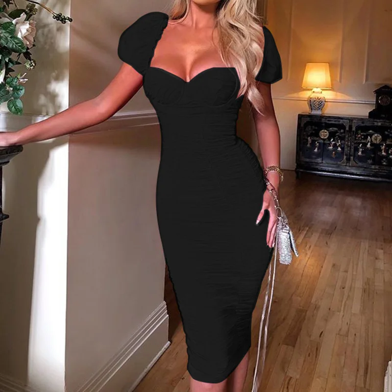 Double Layer Mesh Ruched Midi Dress 