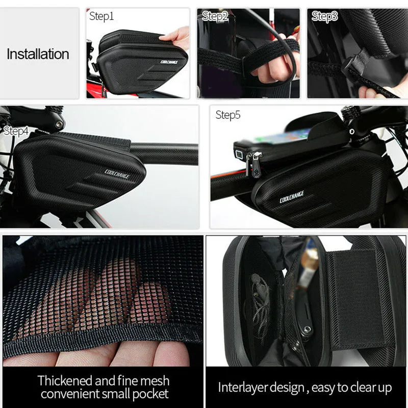 COOLCHANGE For 6/6.2 Inch Bicycle Tube Portable Bag Fingerprint Waterproof Nylon PU Bike Phone Pack High Capacity