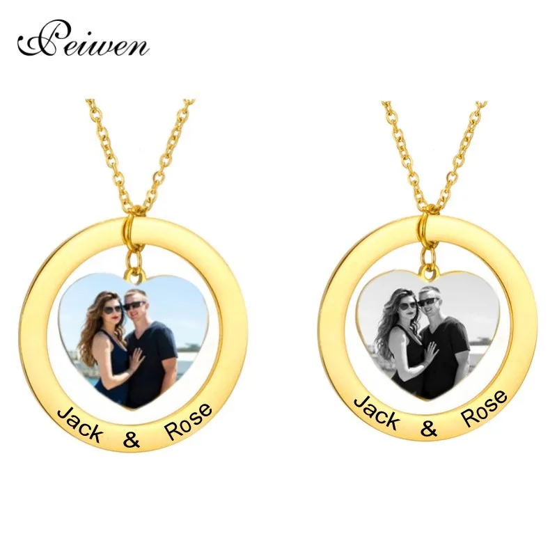 Personalized Custom Photo Necklace Engraved Photo Necklaces Women Stainless Steel Heart Rotatable Charm Choker Anniversary Gift