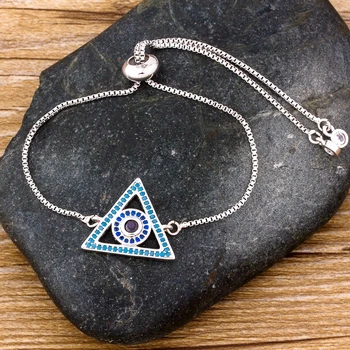 

Classic New Arrival Women Fashion Triangle Chain Bracelets Copper Cubic Zirconia Adjustable Evil Eye Bracelet Handmade Jewelry