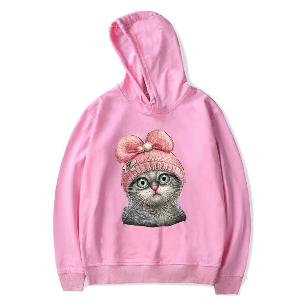 Hoody Ladies Warm Hoodies Cartoon Cat Print Hot Sale Sweatshirt Women Fashion Pullovers High Quality Women Tops Outwear