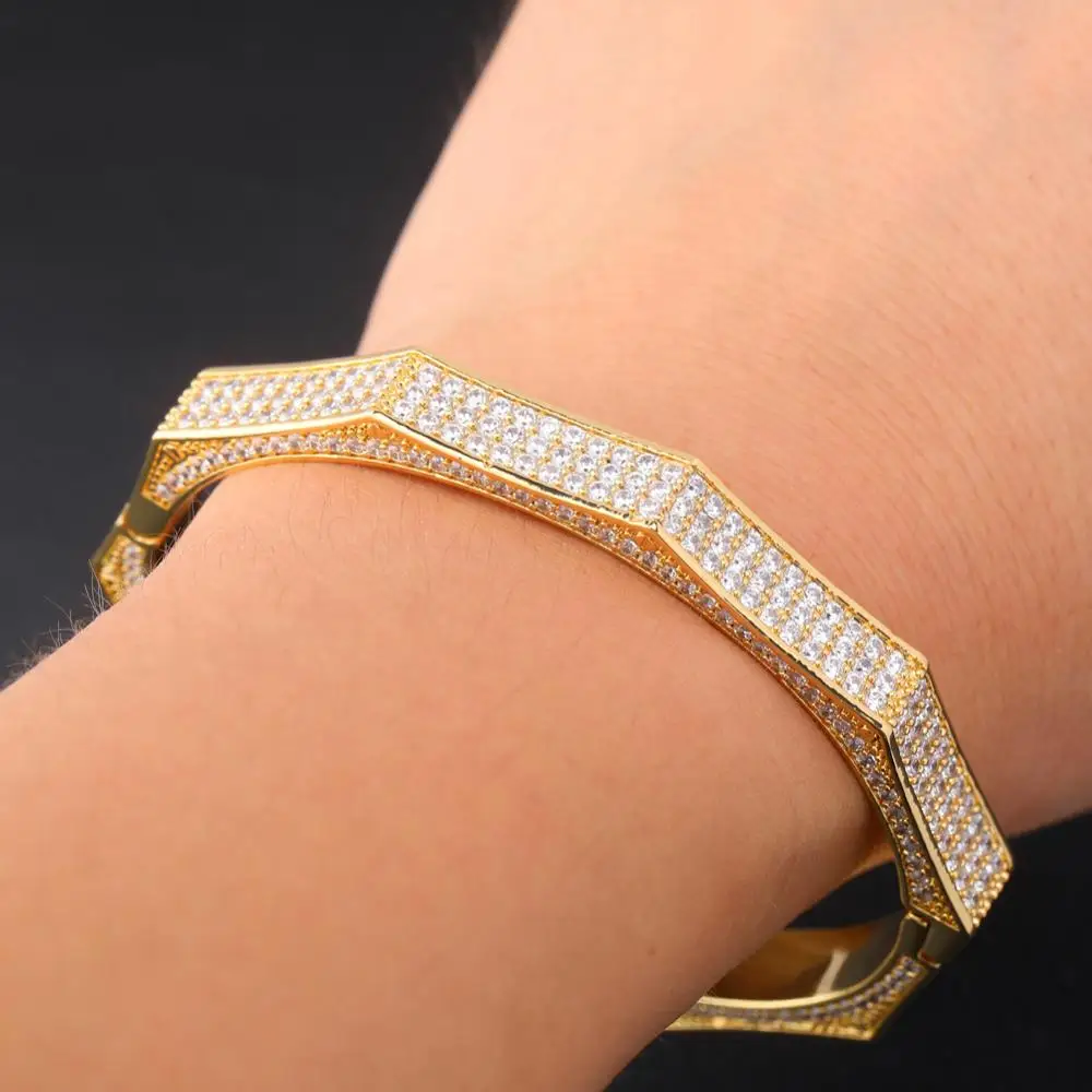 CUCY Хип Хоп мода многоугольный браслет золото/посеребренный Iced Out Micro Pave AAA CZ камень цветной браслет для мужчин и женщин