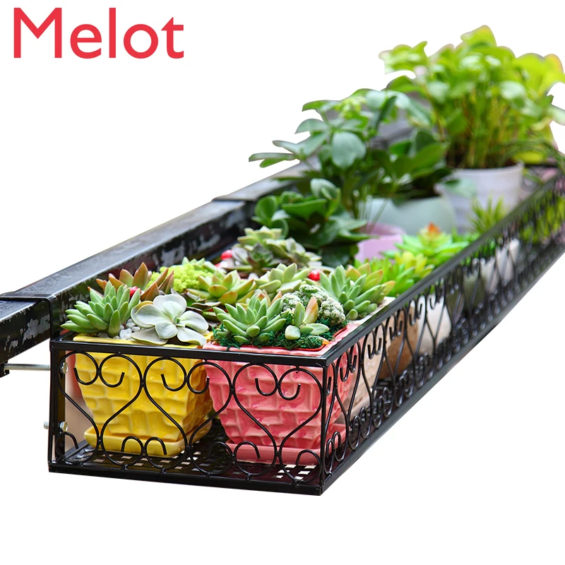 Balcony flower rack hanging wrought iron railing wall hanging flower pot rack guardrail multi-layer rack hanging shelf window indoor plant pot shelf succulent solid wood bay window sill flower pot shelf flowerpot rack desktop planter display stand