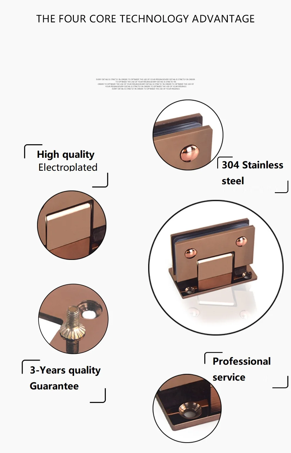 Description Picture 5 of itemRose Gold Shower Installation Kits Shower Glass Clamp Bracket Glass Door Handle Hinge Enclosure Glass Panel Support Bar
