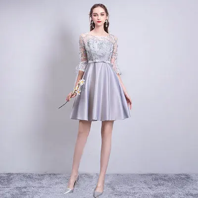 Короткое платье невесты Junior элегантное женское для свадебной вечеринки vestido de festa Longo выше колена сексуальное свадебное платье выпускного вечера кружева - Цвет: D gray 92