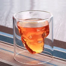 Doubel слой стеклянная пивная чашка Хрустальное стекло креативный череп лицо кость питьевое вино инструмент бар КТВ Эфирное