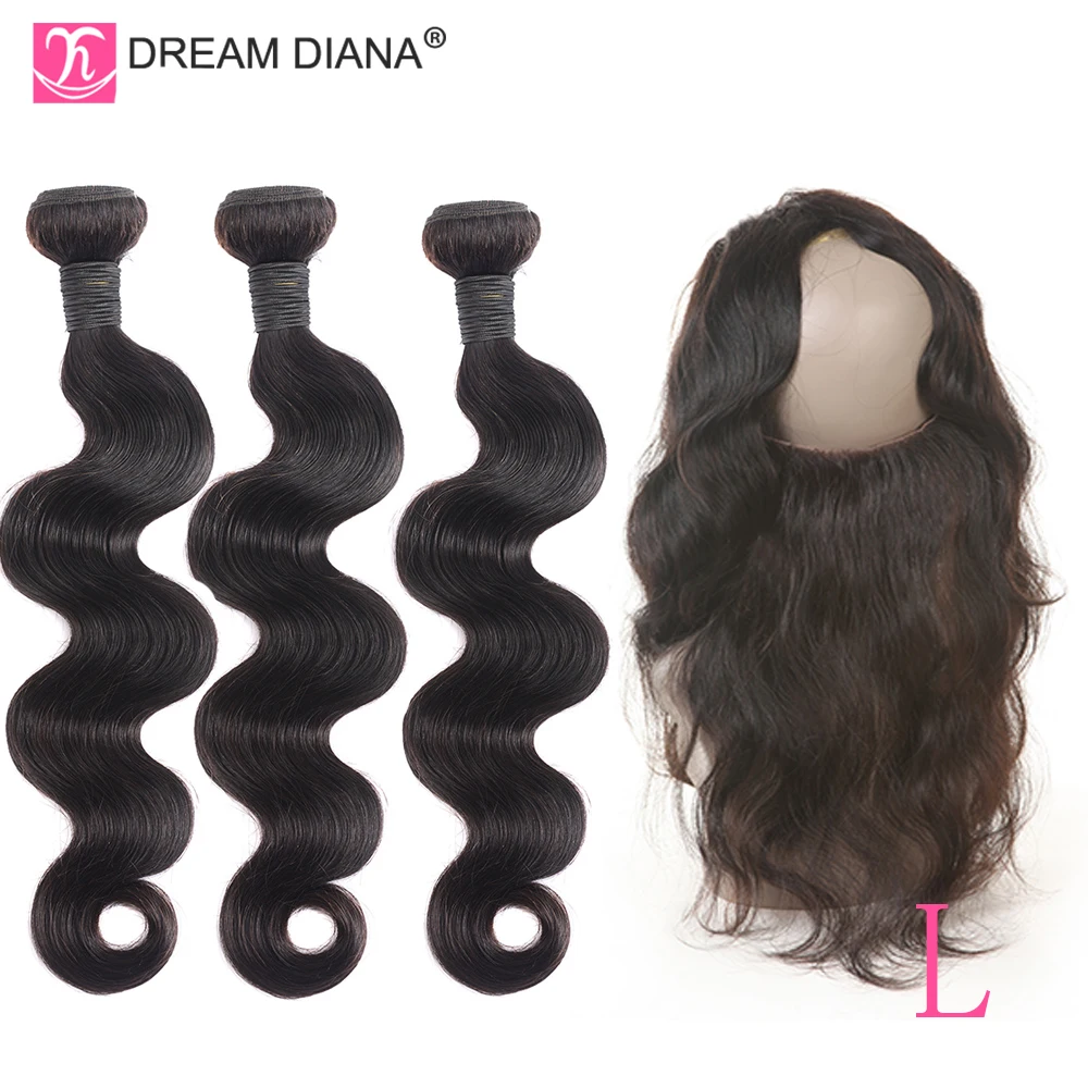 

DreamDiana Brazilian Body Wave 360 Lace Frontal With Bundles 22"4"2" Lace Remy Weave 3 Bundles With 360 Lace Frontal Closure
