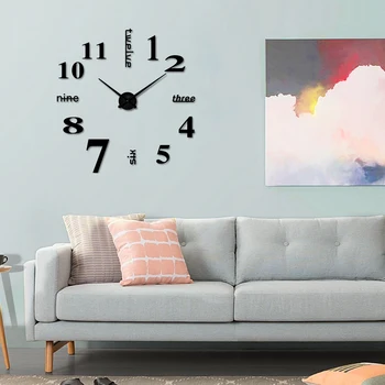 

sale wall clock watch clocks 3d diy acrylic mirror stickers Living Room Mute Needle Europe horloge free shipping