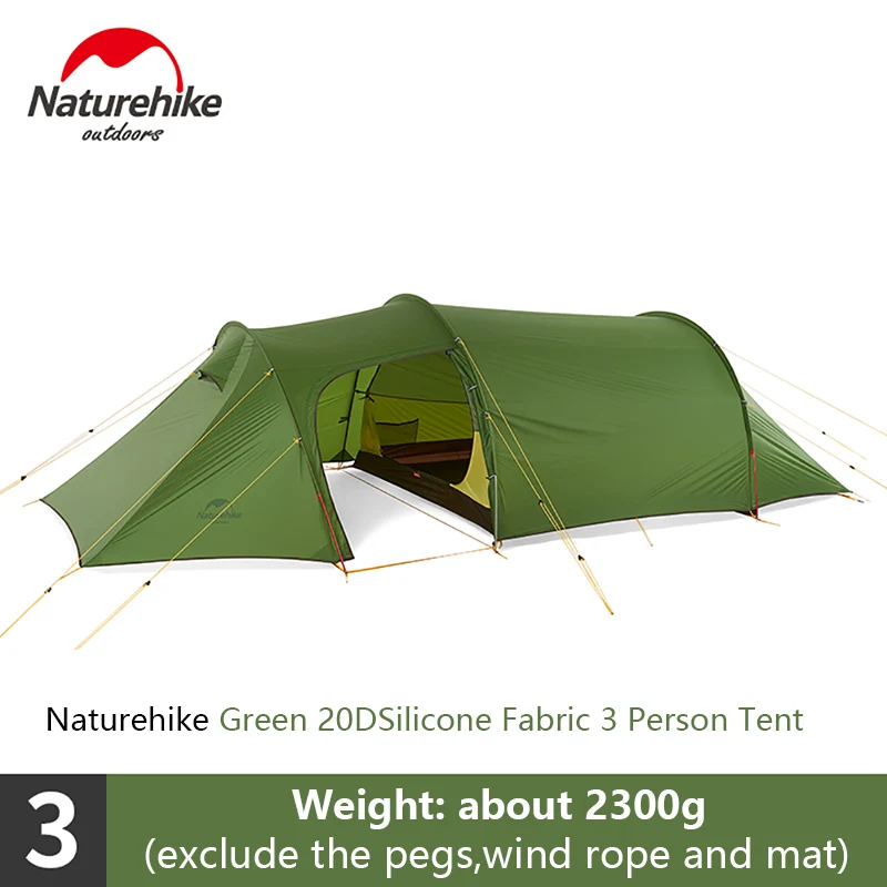 Naturehike сверхлегкий 2-3 человек палатка Открытый Кемпинг Альпинизм одна спальня съемный туннель 4 сезона палатка - Цвет: 3 person-green
