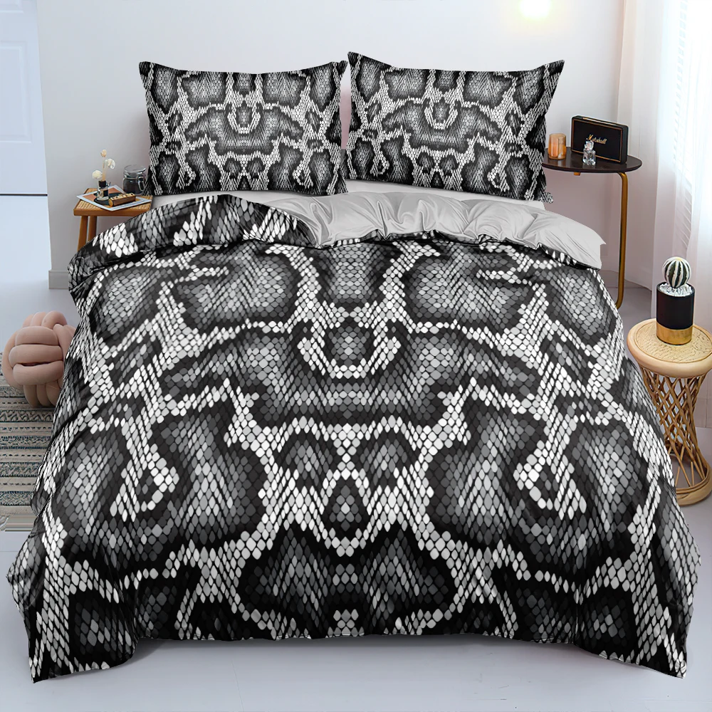 

Black And Gray Snakeskin Bed Linen Quilt/Blanket Cover Set Twin Queen King Size 220x240cm Bedding Set Home Textile Luxury Gift