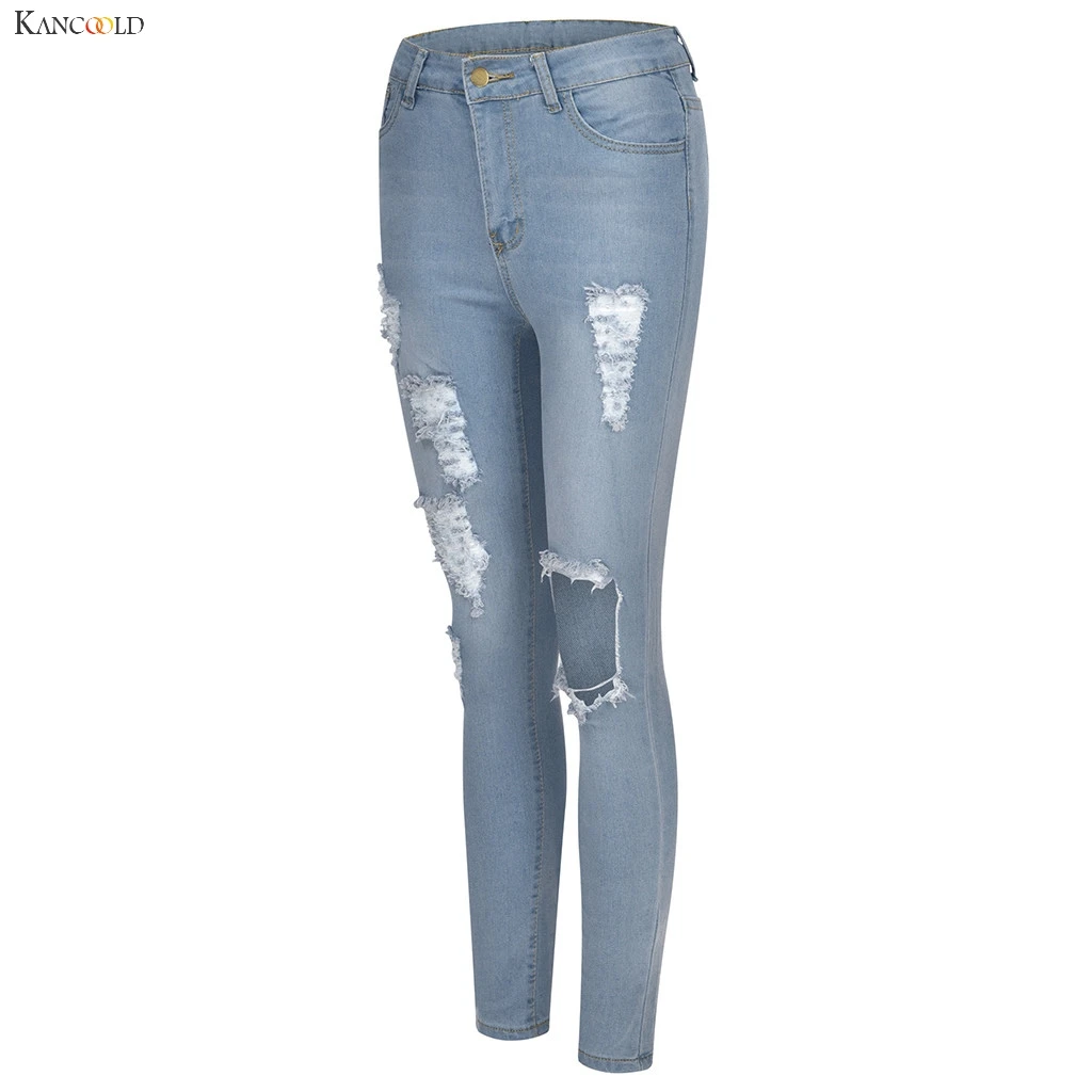 KANCOOLD брюки женские модные рваные узкие джинсы из денима, тянущиеся ...
