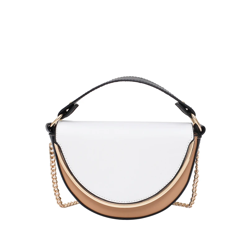 

Women Round Evening Bags Contrast Color Clutch Bags New Saddle Handle Banquet Shoulder Bag Upper Hidden Leather Calfskin Handbag
