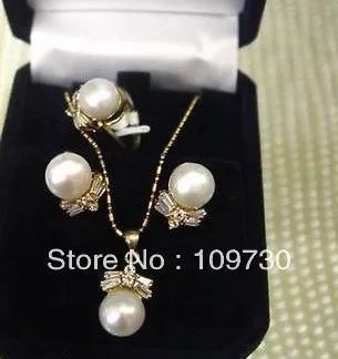 

Jewelry 00399 Set white Pearl Pendant Necklace Earring ring (A0516)